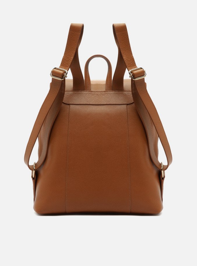 Mochila Marrom Cúrcuma Couro Grande Bolsos