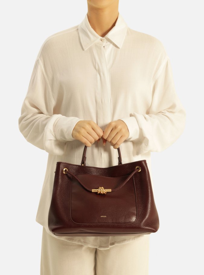 Bolsa Tote Vermelha Couro Média Nó Metal