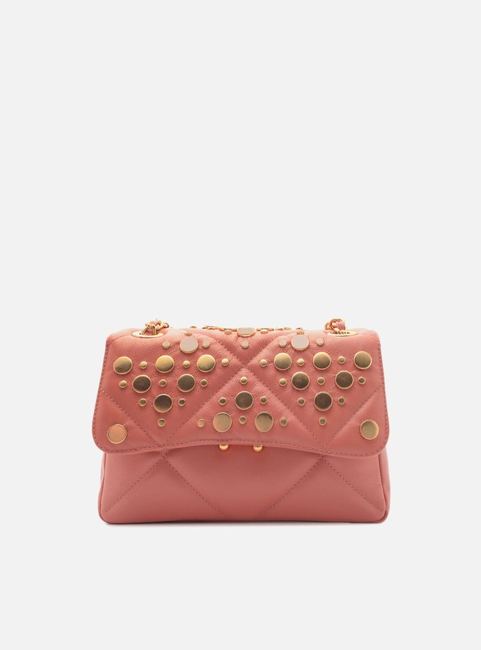 Bolsa Tiracolo Rosa Couro Mizz Média Tachas