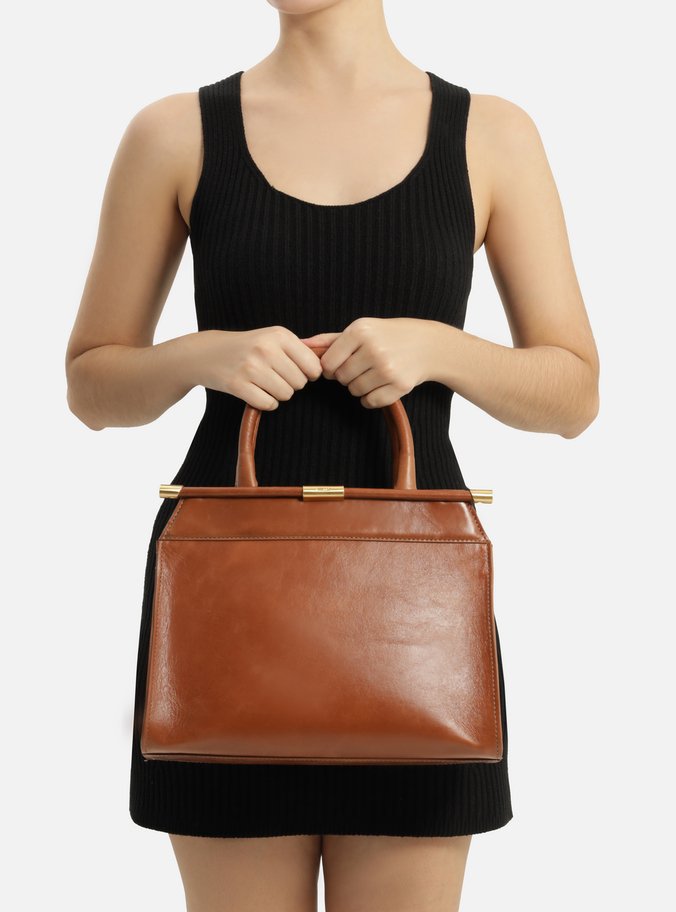 Bolsa Tote Marrom Couro Grande Rolotê