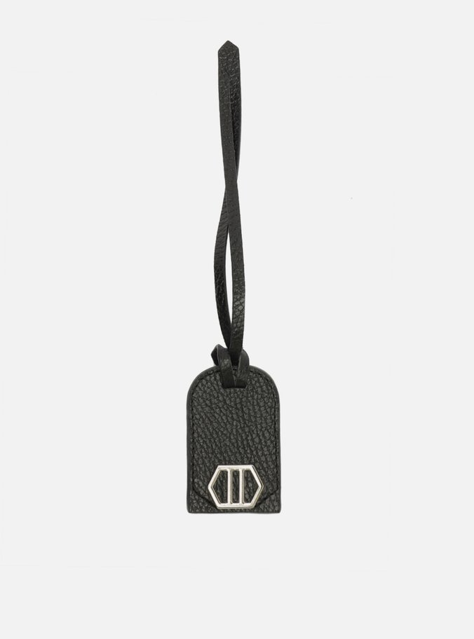 Bag Charm Preto Couro Metal ID Grande