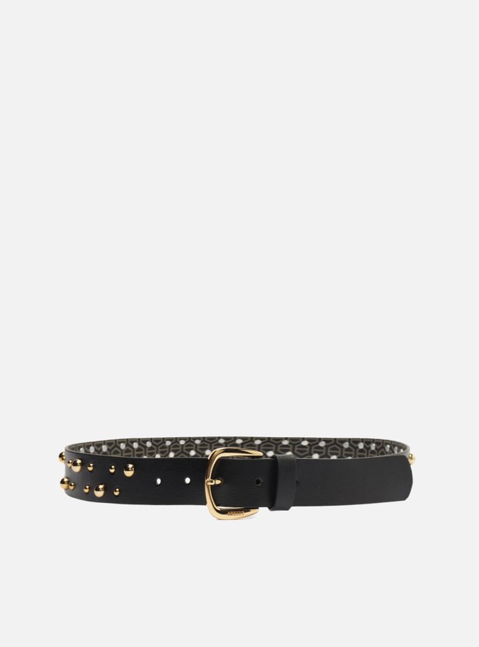 Cinto Preto Couro Fivela Metálica Tachas
