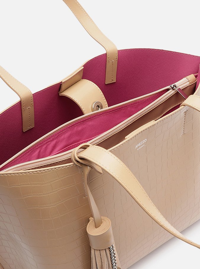Bolsa Shopping Bege Croco Grande Barbicacho