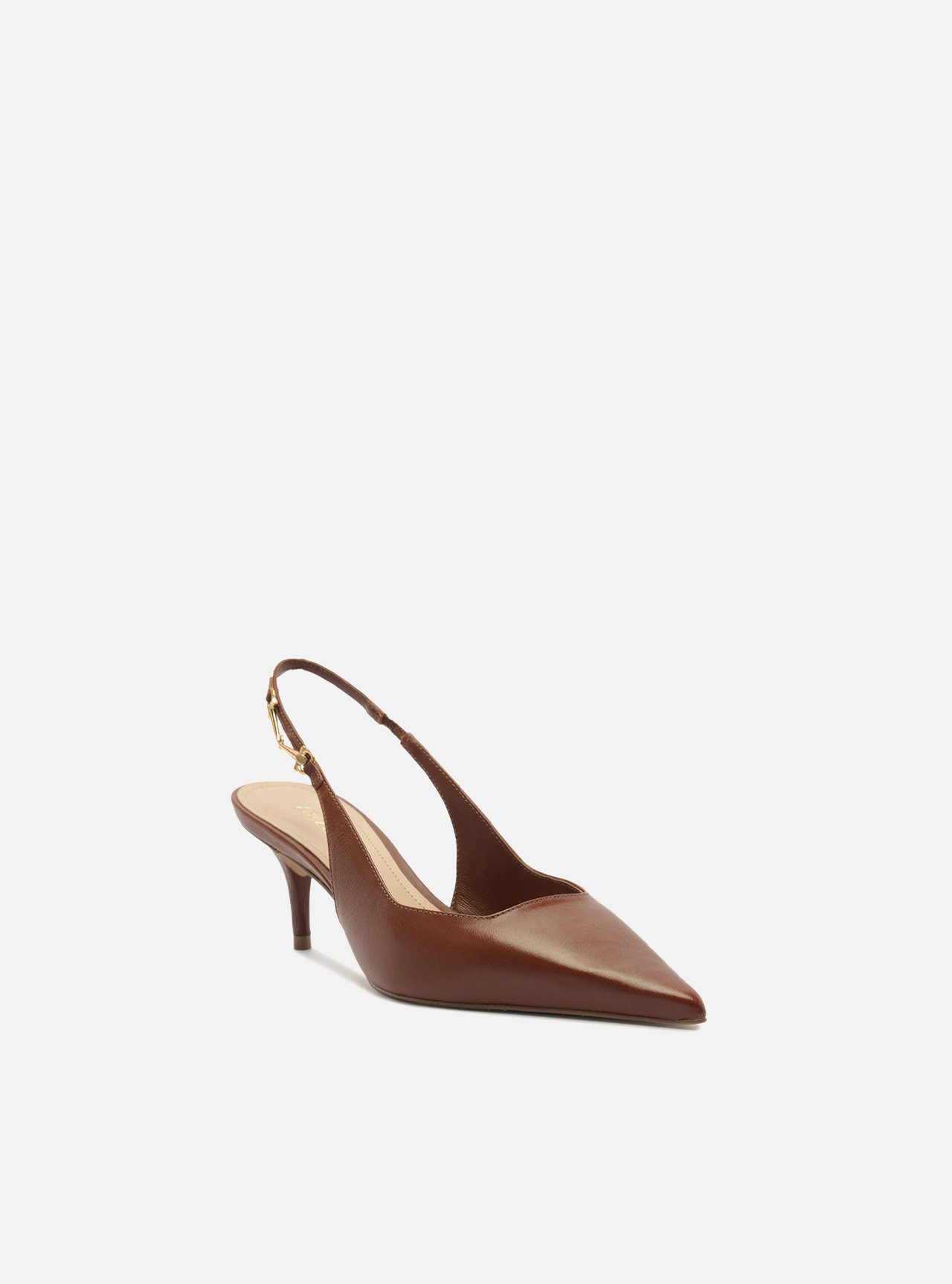 Scarpin Marrom Toffee Couro Slingback Metal — foto 2