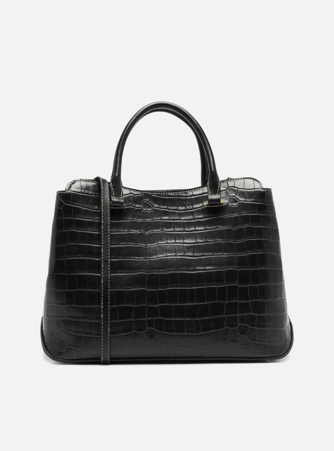 Bolsa Shopping Preta Couro Grande Croco Charm