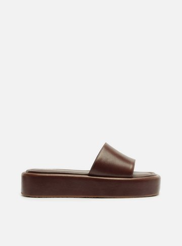 Tamanco Marrom Couro Flatform Tira Emma