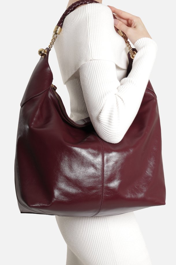 Bolsa Hobo Bordô Couro Grande Alça Metais