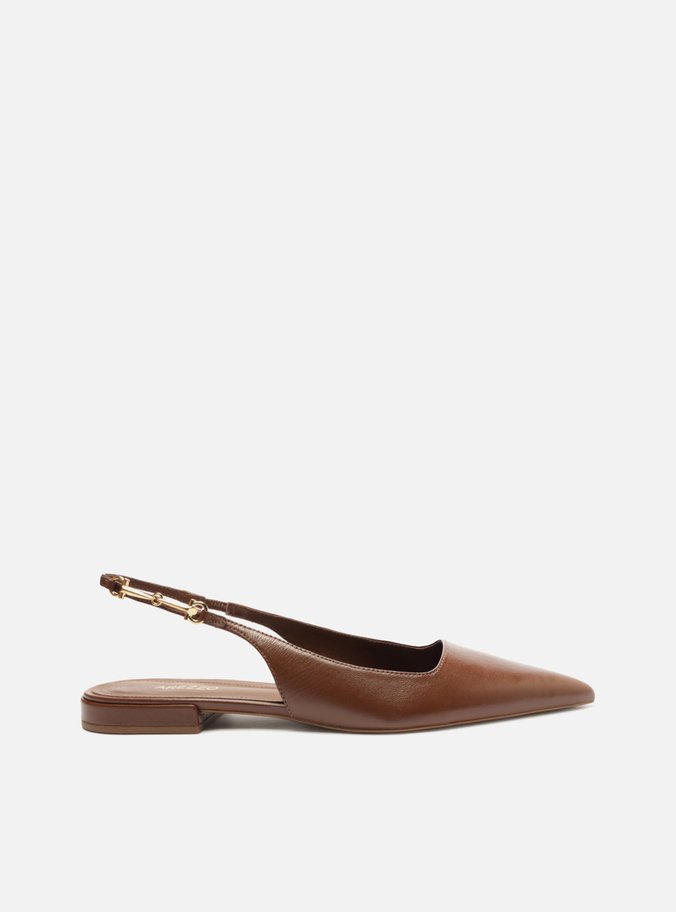 Sapatilha Marrom Couro Slingback Detalhe Metal