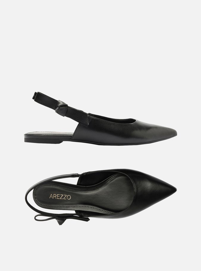 Sapatilha Preta Couro Slingback Bico Fino