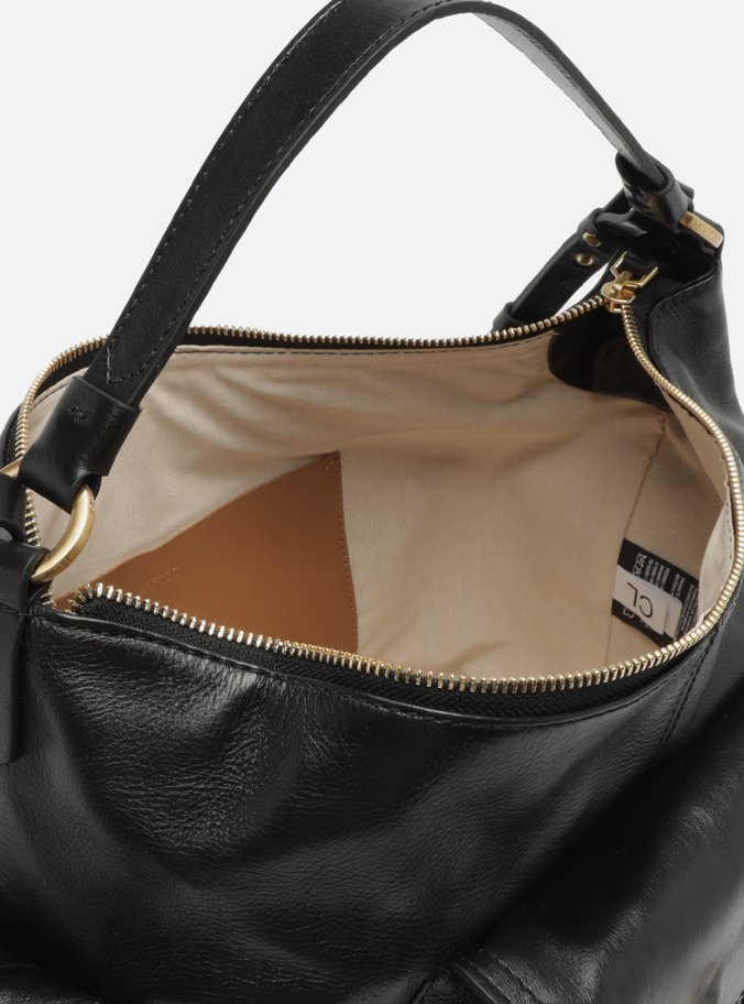 Bolsa Hobo Preta Couro Média Tira Ilhós