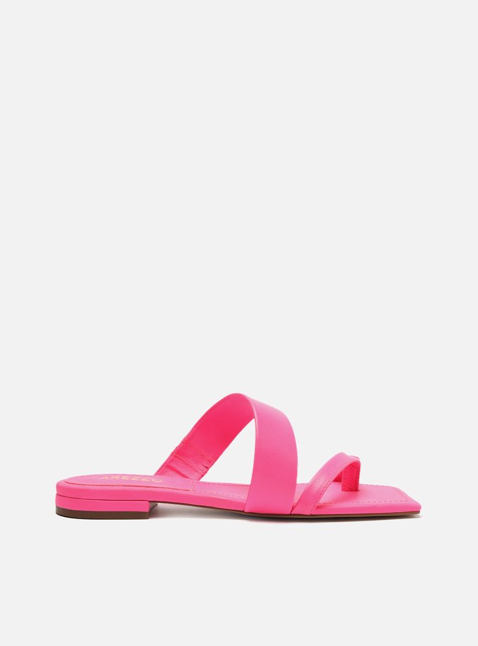 Rasteira Rosa Couro Flat Dedo