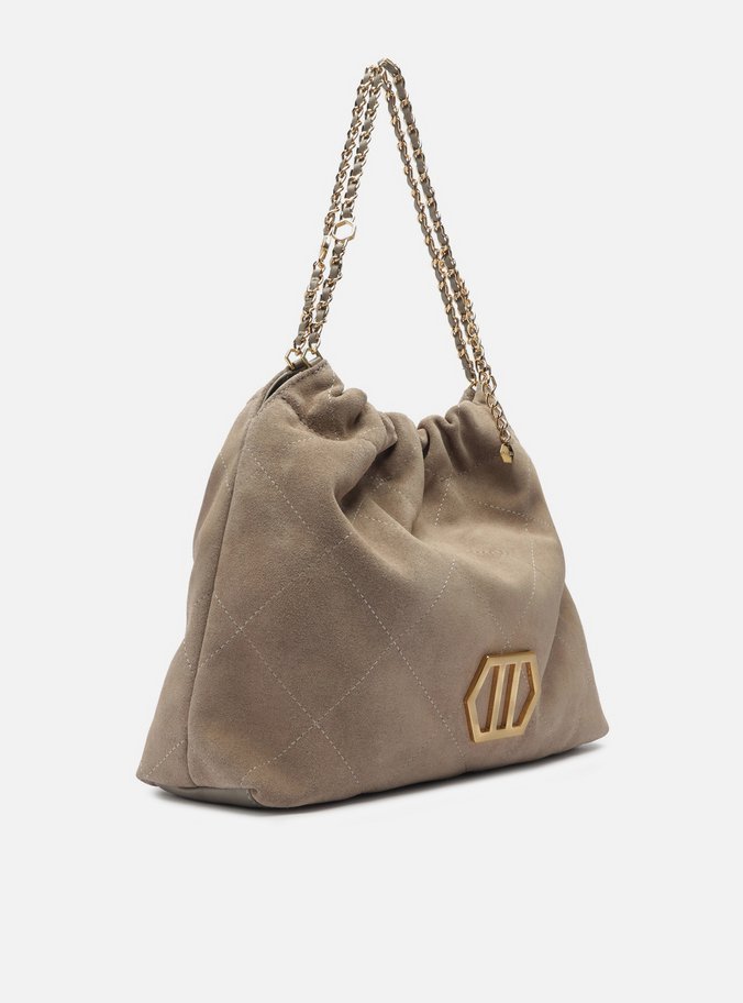 Bolsa Hobo Cinza Couro Acamurçado Esther Grande
