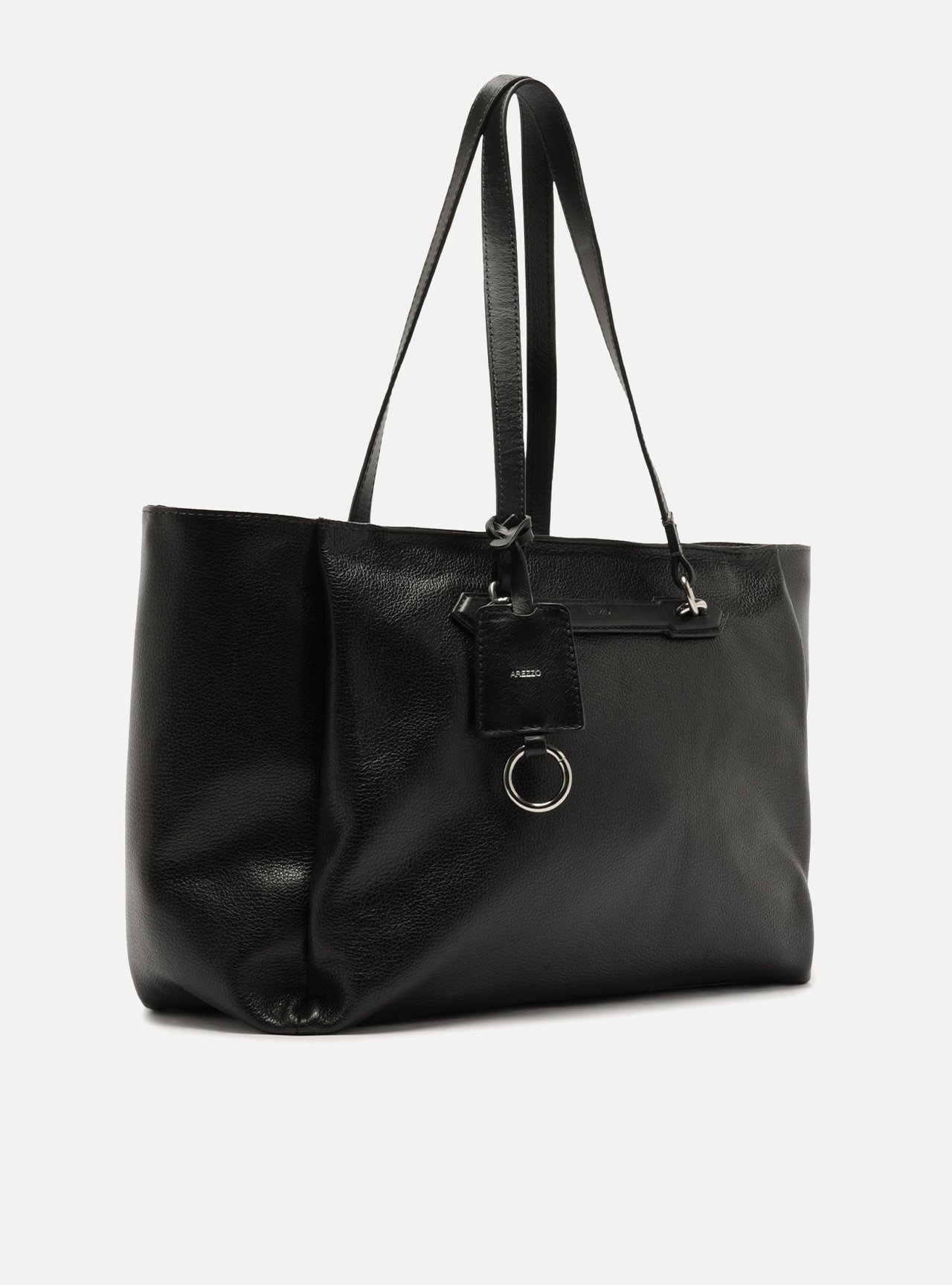 Bolsa Shopping Preta Couro Grande Metais — foto 4
