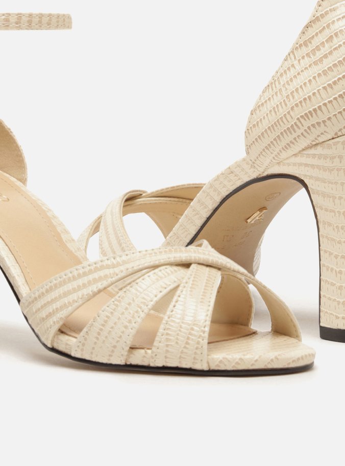 Sandália Off-White Textura Salto Bloco Tiras