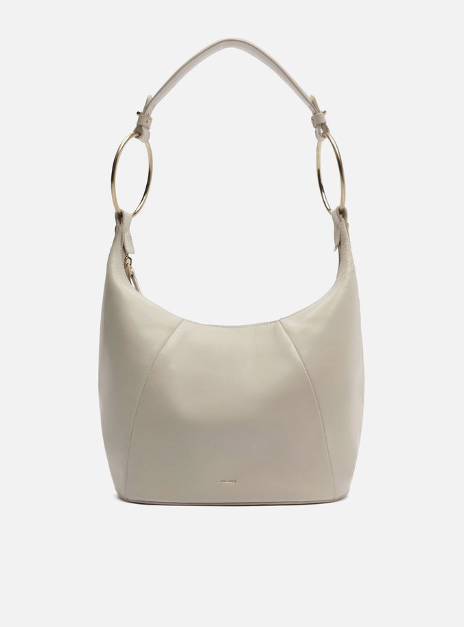 Bolsa Shoulder Branca Couro Média Argolas Alça