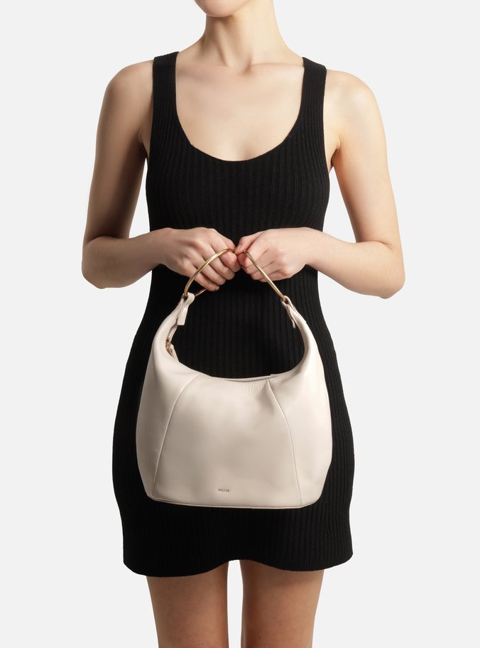 Bolsa Shoulder Branca Couro Média Argolas Alça