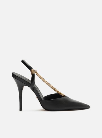 Scarpin Preto Couro Salto Alto Corrente Esther