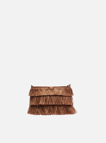 Bolsa Clutch Marrom Couro Franjas