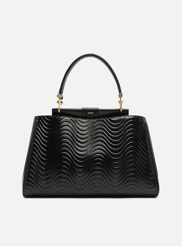 Bolsa Tote Preta Couro Wave Grande
