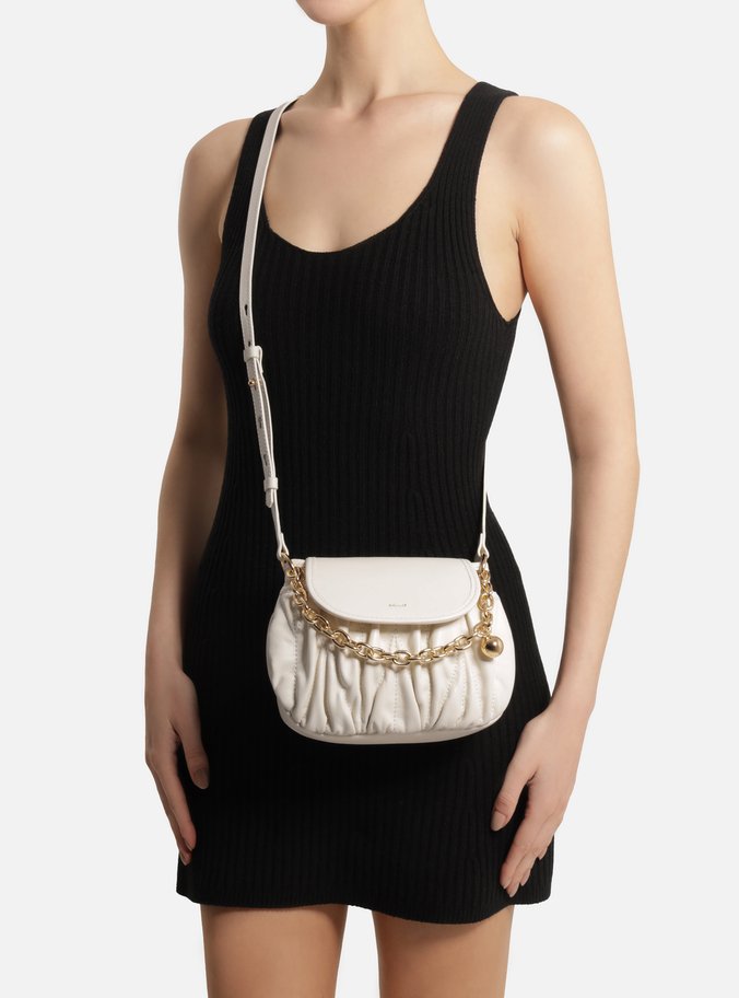 Bolsa Tiracolo Branca Couro Pequena Franzido Corrente