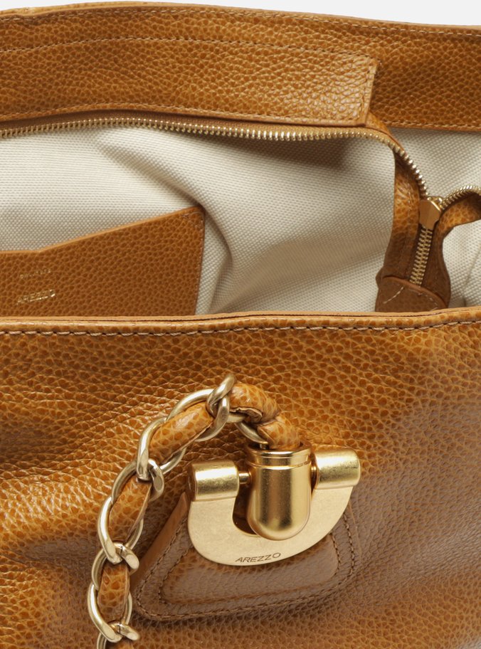 Bolsa Shopping Caramelo Couro Grande Franzida