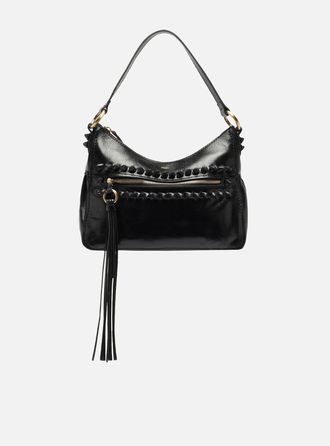 Bolsa Tiracolo Preta Couro Estonado Média Bolso