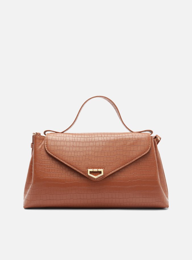 Bolsa Tote Marrom Fecho Dourado Croco