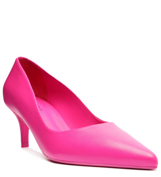 Scarpin Rosa Couro Salto Fino Baixo