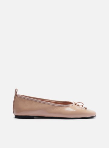 Sapatilha Rosa Couro Shiny Bico Redondo Laço