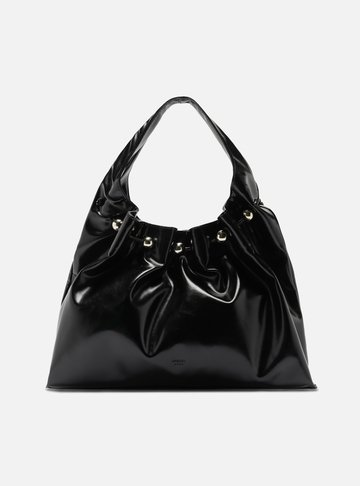 Bolsa Hobo Preta Verniz Grande Alça Esferas
