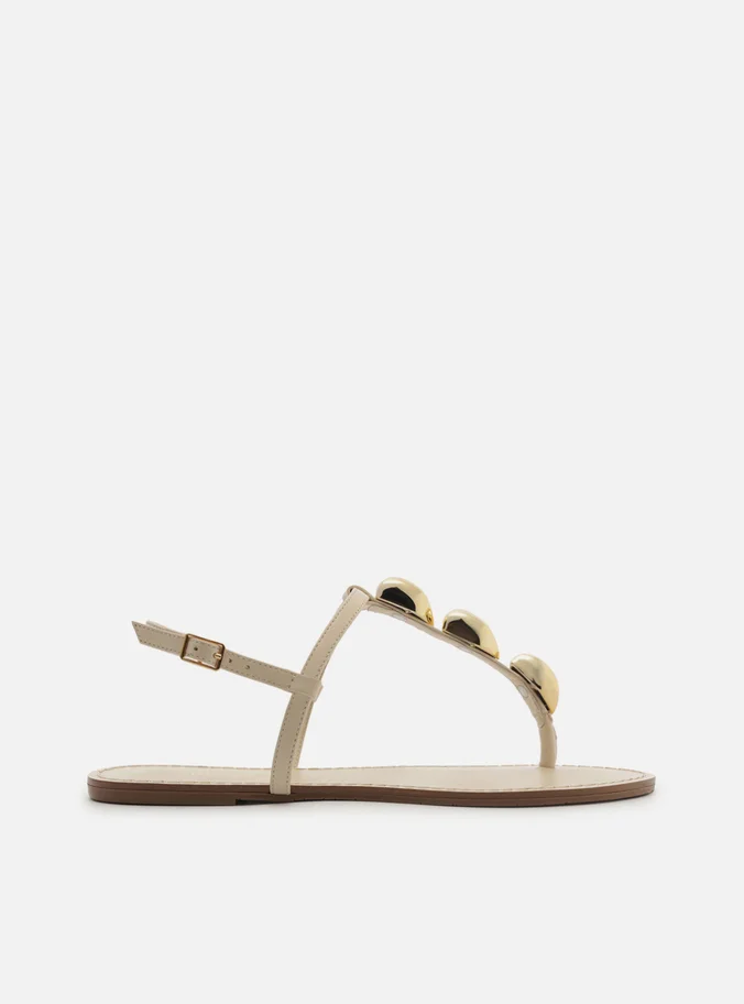 Sandália Rasteira Off-White Couro Slim Metais