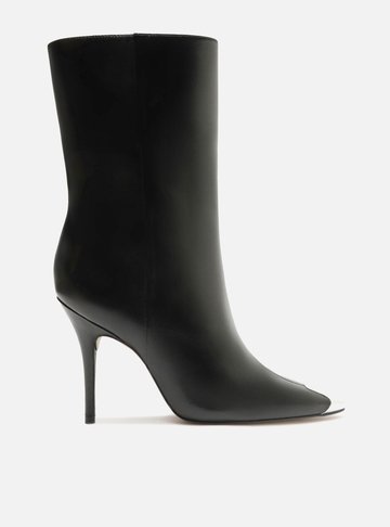 Bota Preta Couro Salto Fino Cap Toe Metal