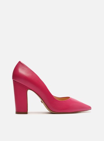 Scarpin Rosa Couro Salto Alto Bloco City