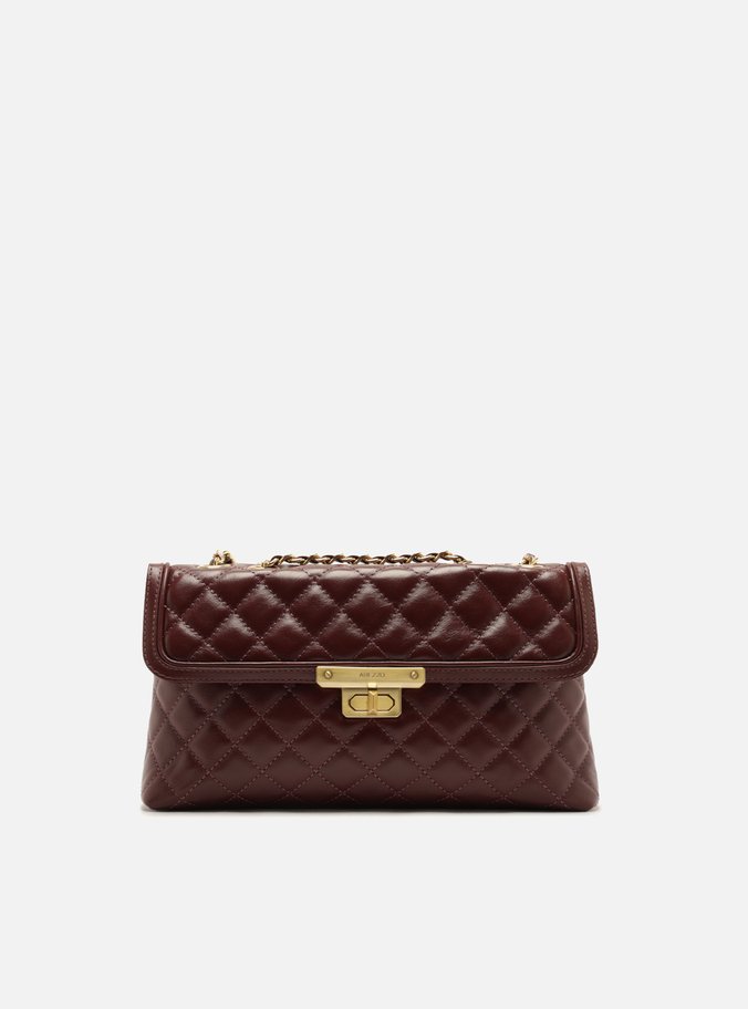 Bolsa Tiracolo Bordô Couro Média Matelassê Corrente