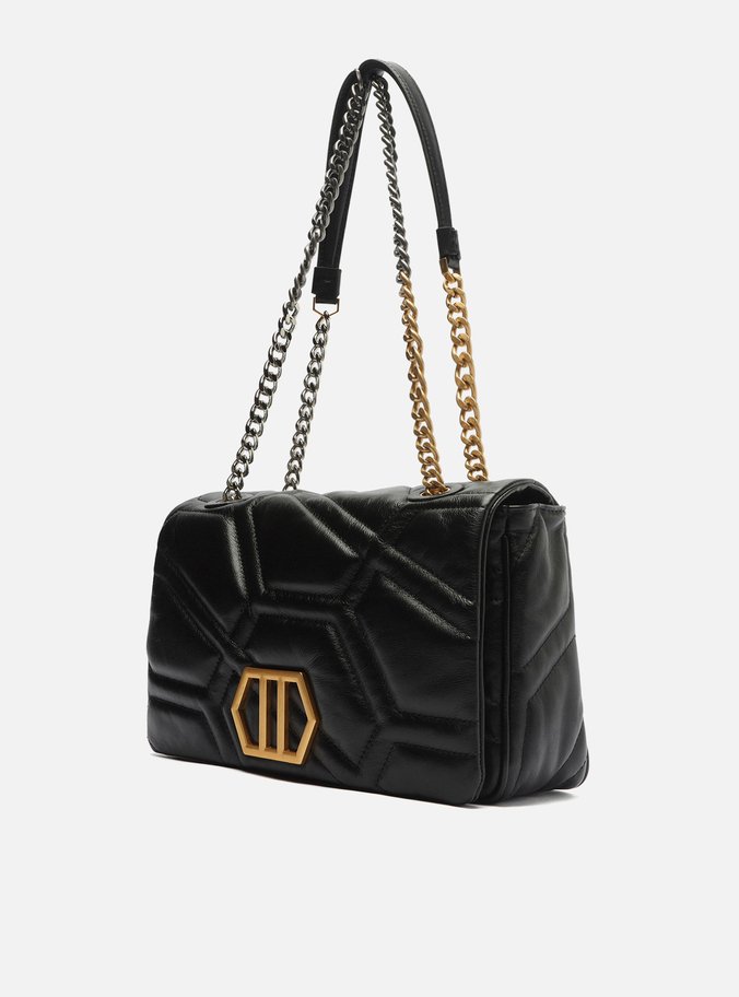 Bolsa Tiracolo Preta Couro Emma Média Longa