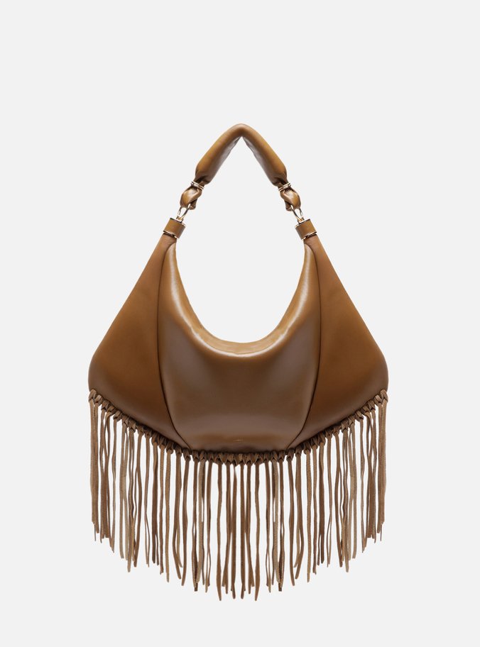 Bolsa Hobo Marrom Couro Média Franjas