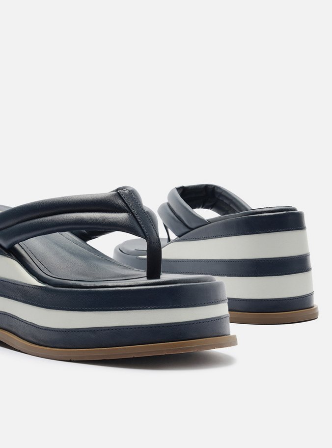 Tamanco Azul Couro Plataforma Flip Flop