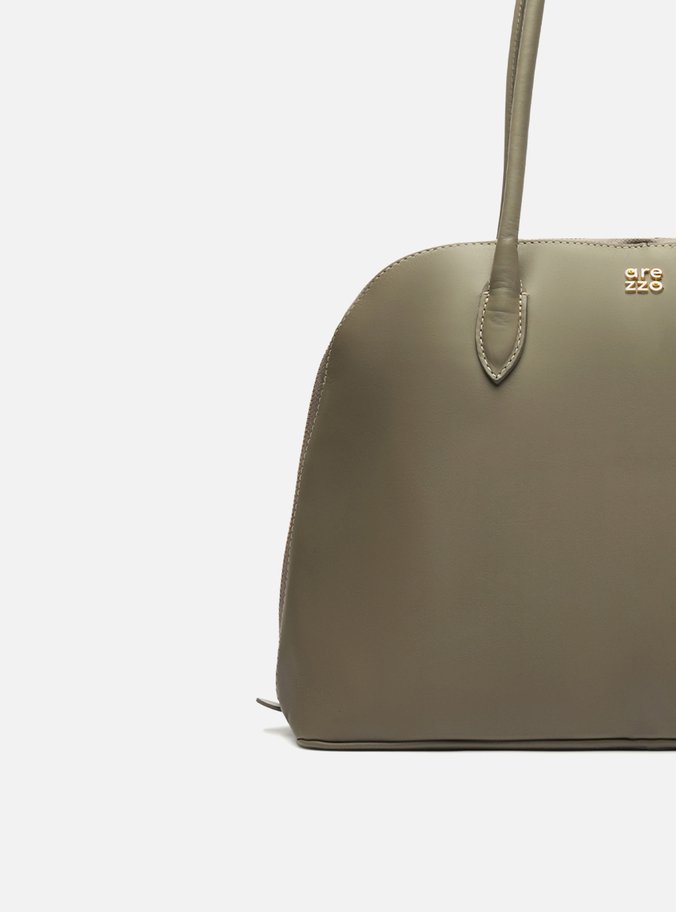 Bolsa Shopping Cinza Couro Grande Assinatura