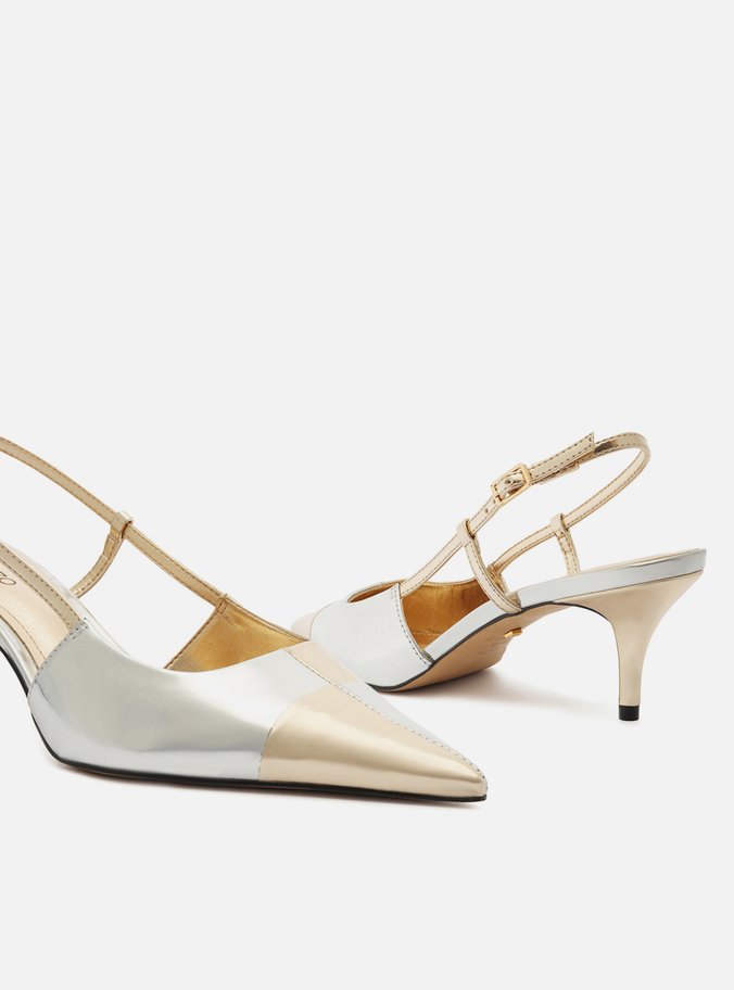 Scarpin Metalizado Bico Fino Slingback Bicolor