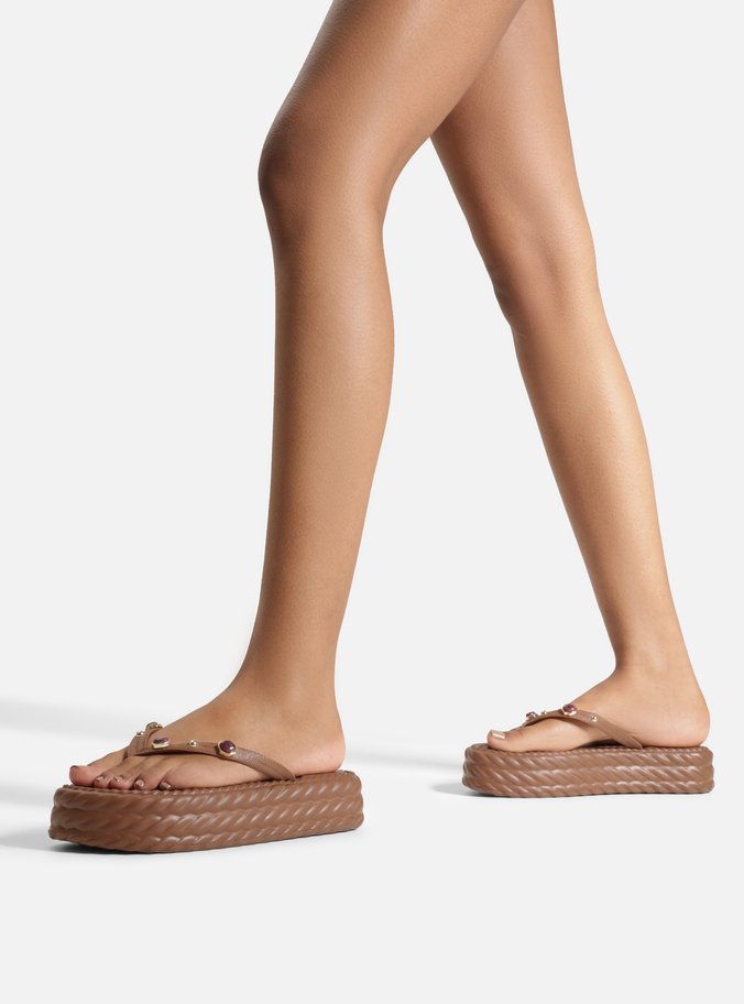 Chinelo Marrom Flatform Marrocos Pedras Brizza