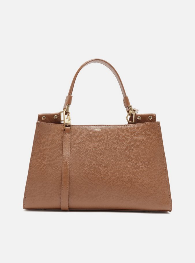 Bolsa Tote Marrom Couro Grande Metal