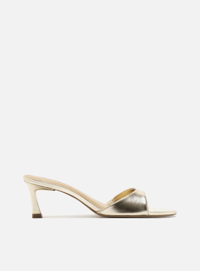 Mule Dourada Salto Médio Fino Tira Única