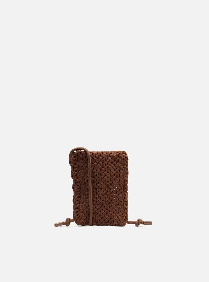 Mini Bag Marrom Crochê Porta-Celular