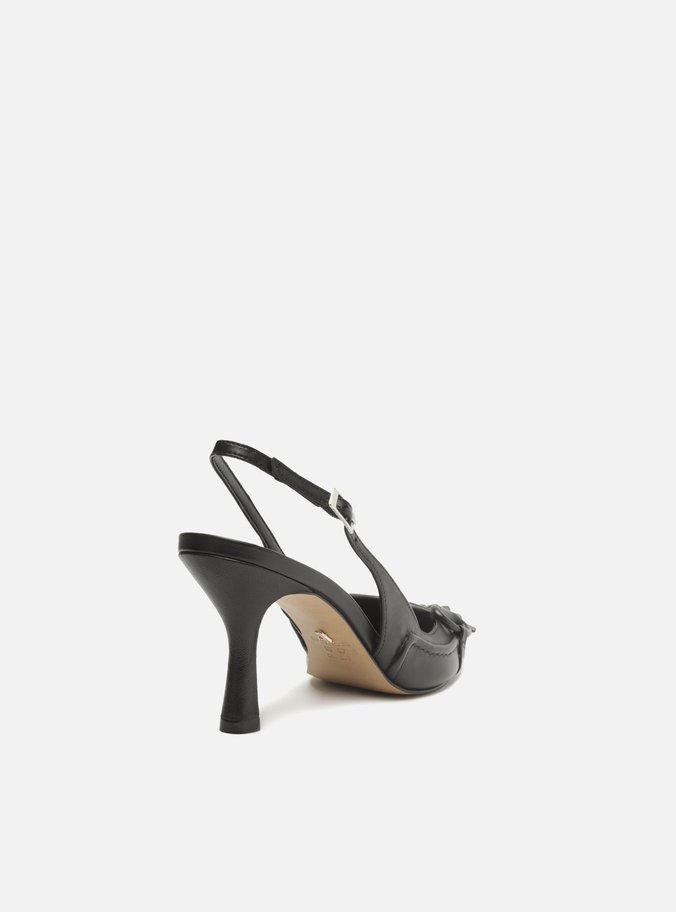 Scarpin Preto Couro Bico Fino Slingback Barbicacho