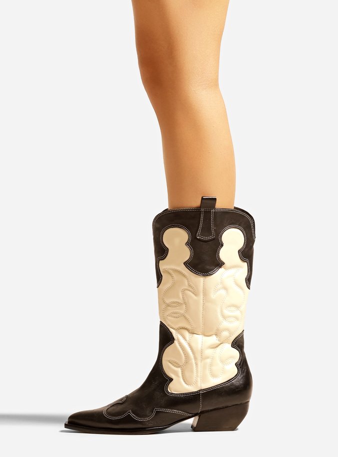 Bota Preta Couro Cano Médio Western Georgia