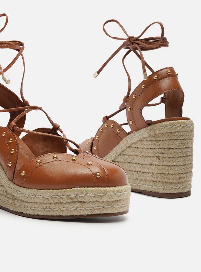 Espadrille Marrom Couro Salto Alto Amarração