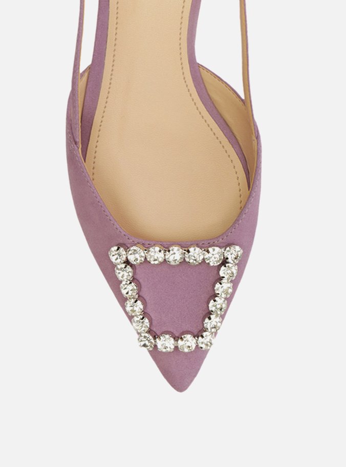 Sapatilha Lilás Nobuck Bico Fino Slingback Pedraria