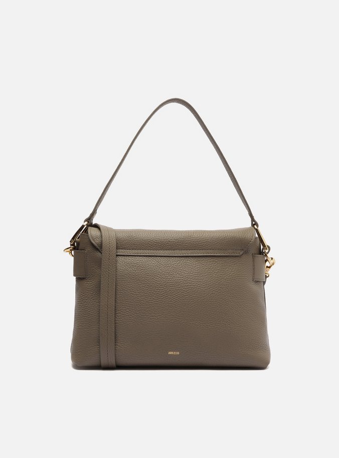 Bolsa Satchel Cinza Couro Média Metal