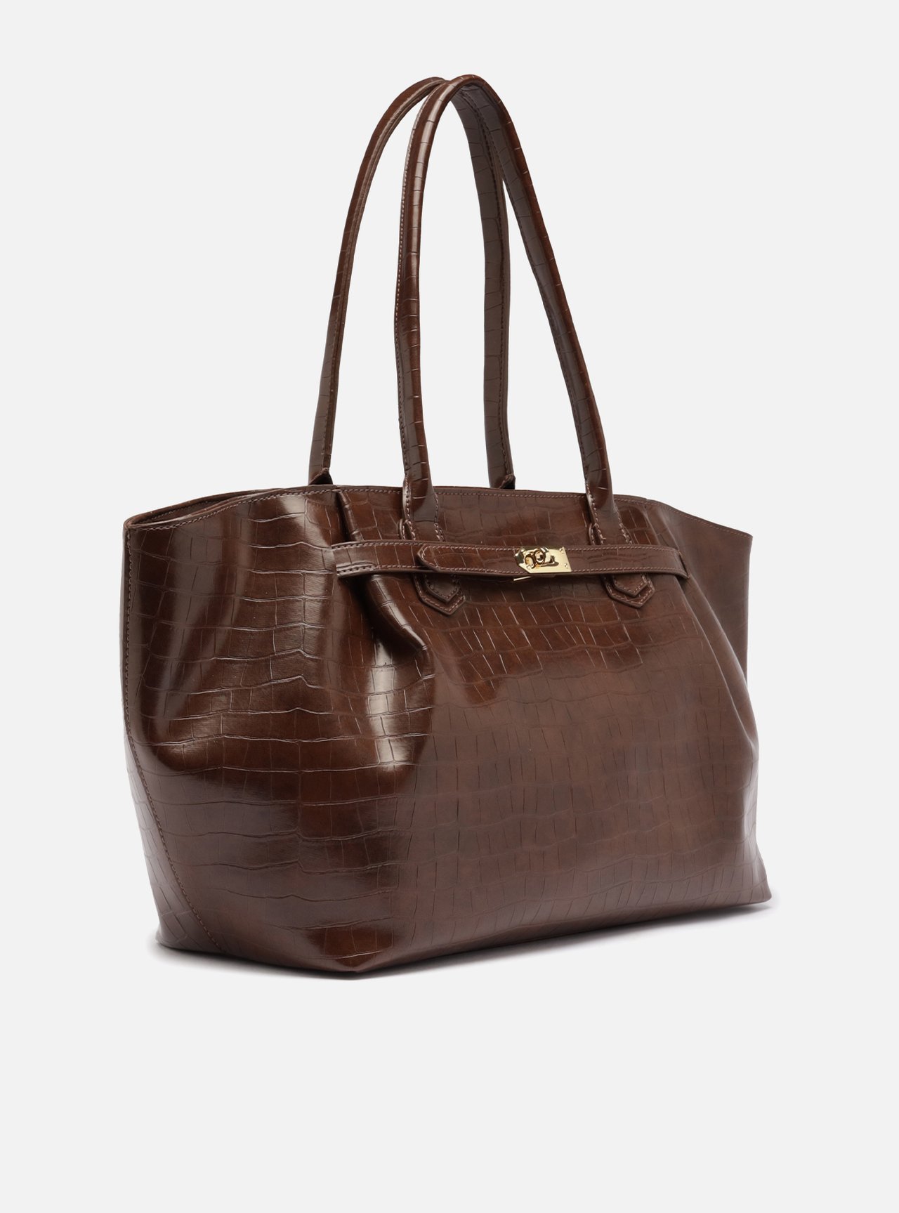 Bolsa Shopping Marrom Grande Croco — foto 5