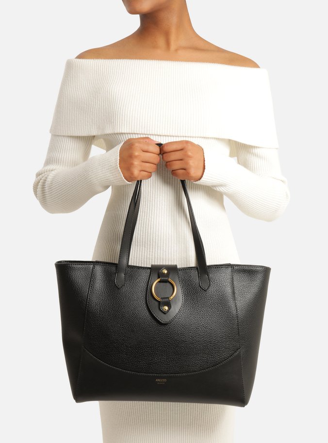 Bolsa Shopping Preta Grande Argola Metal